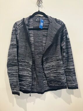 NWT Levelwear Verve Hooded Knit Zip Cardigan Sweater Black & Gray Space-Dye